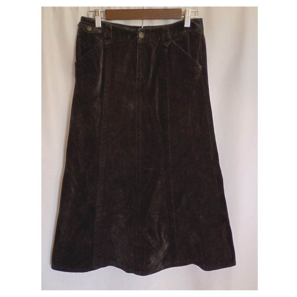 Eddie Bauer Womens Black Corduroy Midi Skirt A-Line Cotton Size 2 Long Pockets